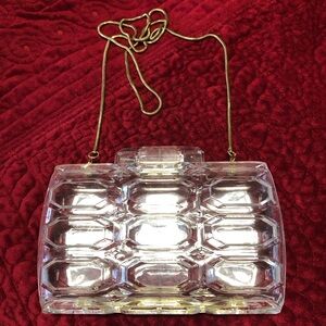 Handbag Transparent Stylish Clear Acrylic Clutch Gold Chain.8”X 6” 24”Chain L.